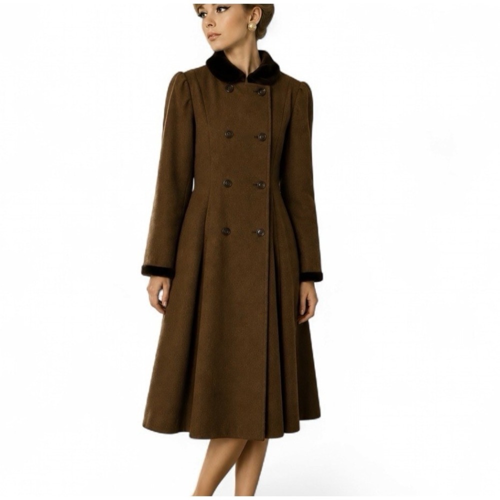 VTG Cora Brown Wool Coat 8* Velvet Trim Equestrian Old Money Heritage Princess